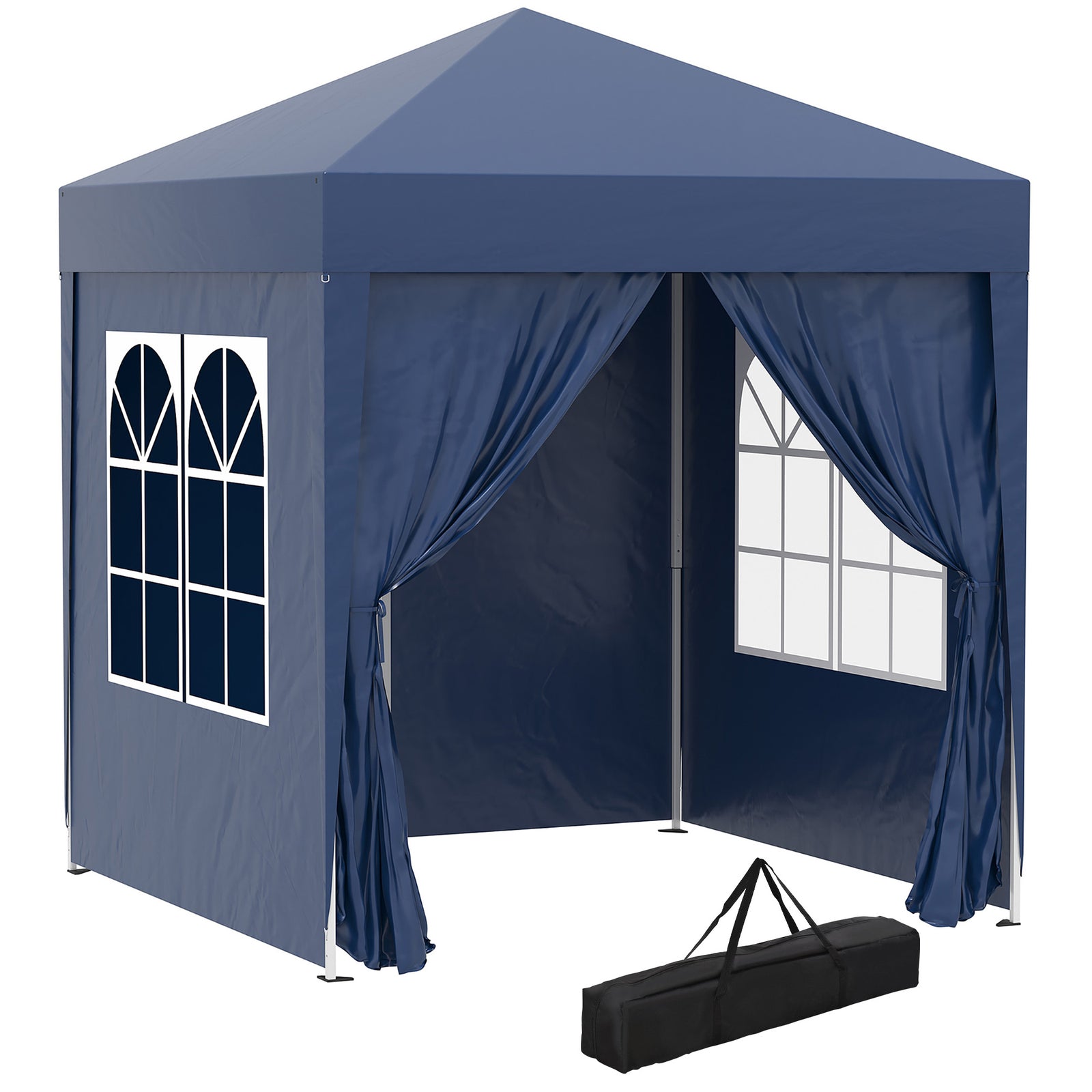 2 x 2 m Garden Pop Up Gazebo, Wedding Party Tent Marquee, Water Resistant Awning Canopy with Sidewalls, Windows, Carry Bag, Blue