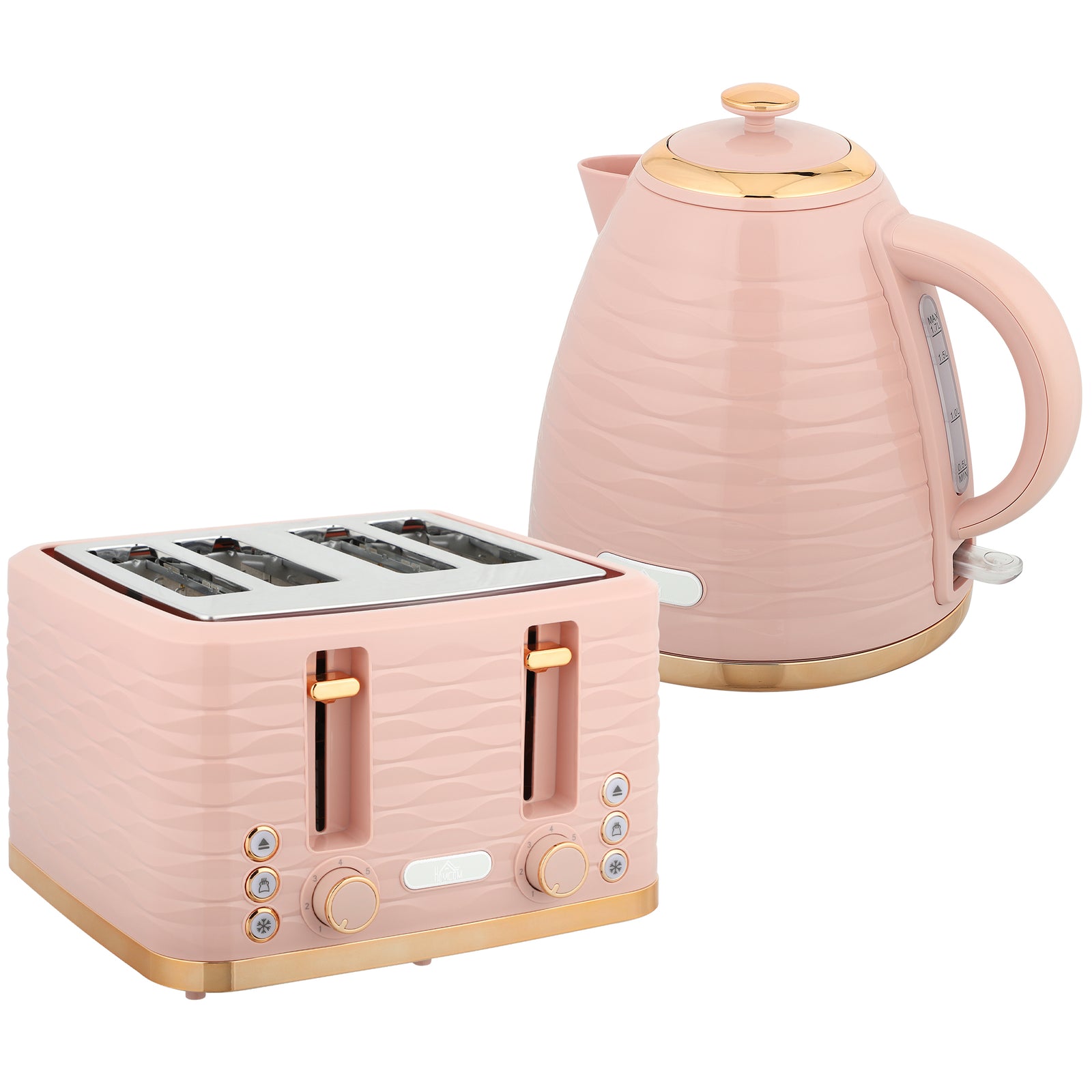 3000W 1.7L Kettle & 4 Slice Toaster, Kettle and Toaster Set with 7 Browning Controls and Crumb Tray, Light Pink