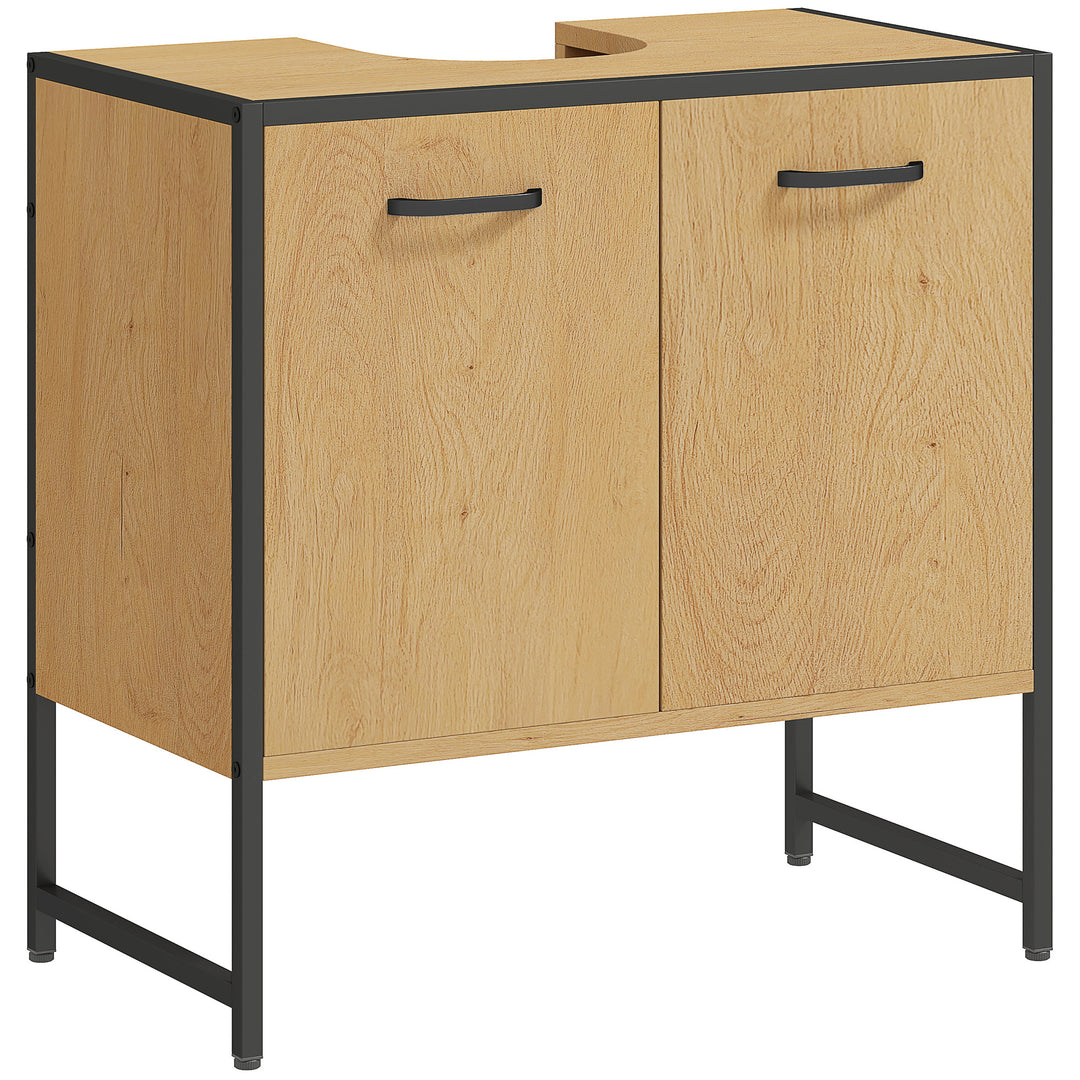 Bathroom Vanity Unit, Under Sink Storage Cabinet with Soft-Close Doors for Basin without or with Pedestal, Natural