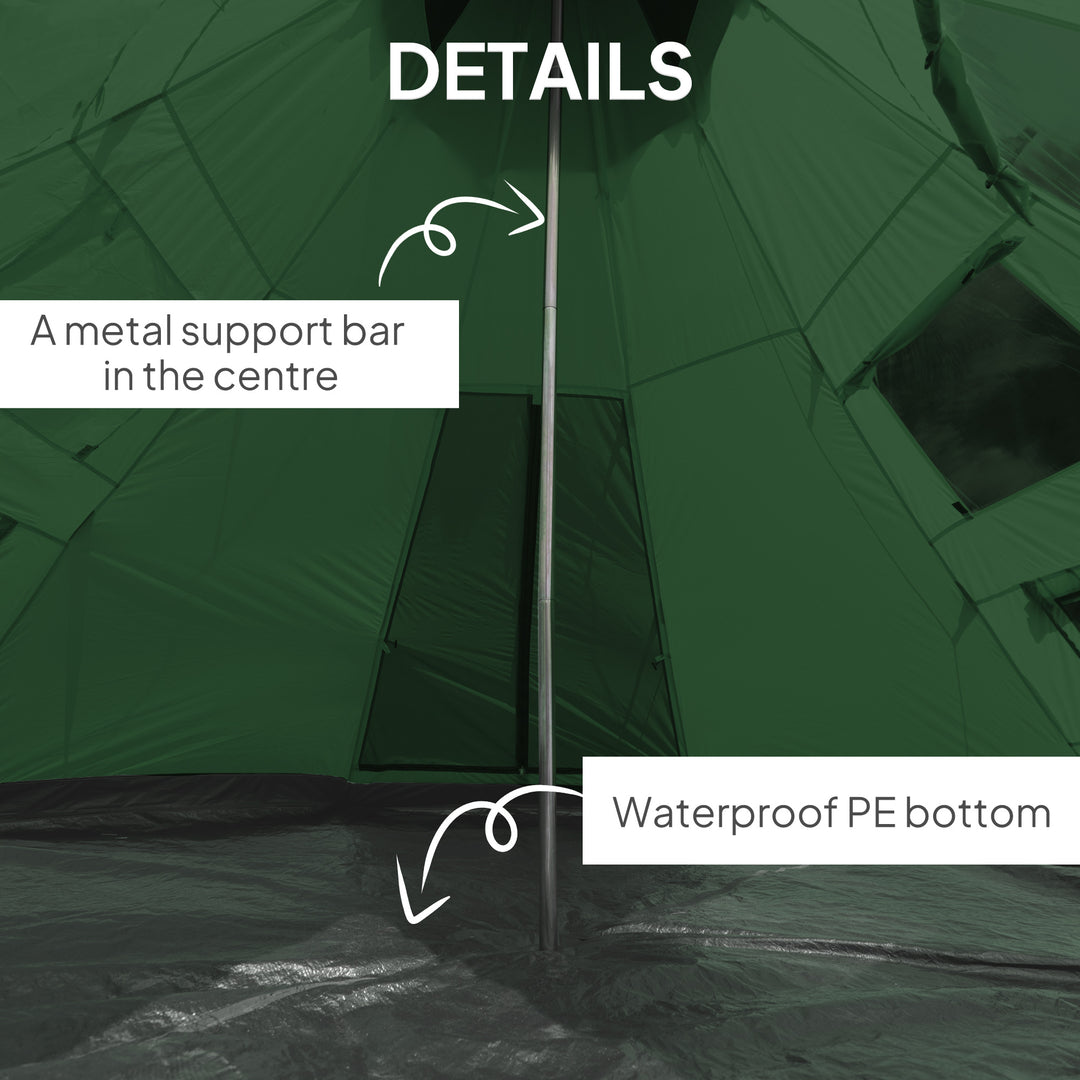 6 Men Tipi Tent with Carry Bag - Green