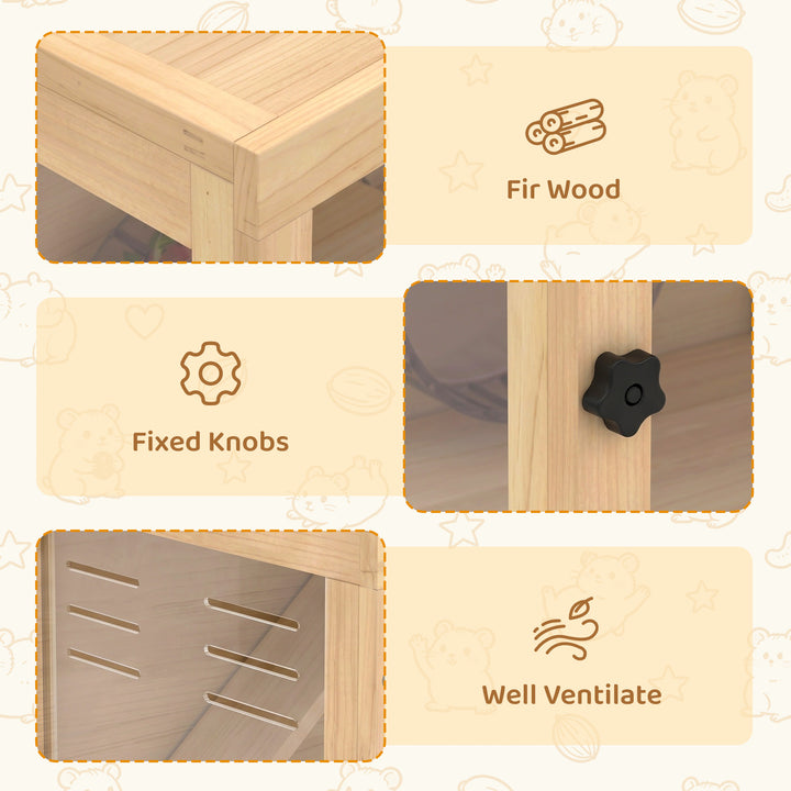 Wooden Hamster Cage with Hut, Wheel, Ramps, Removable Viewing Panels, 