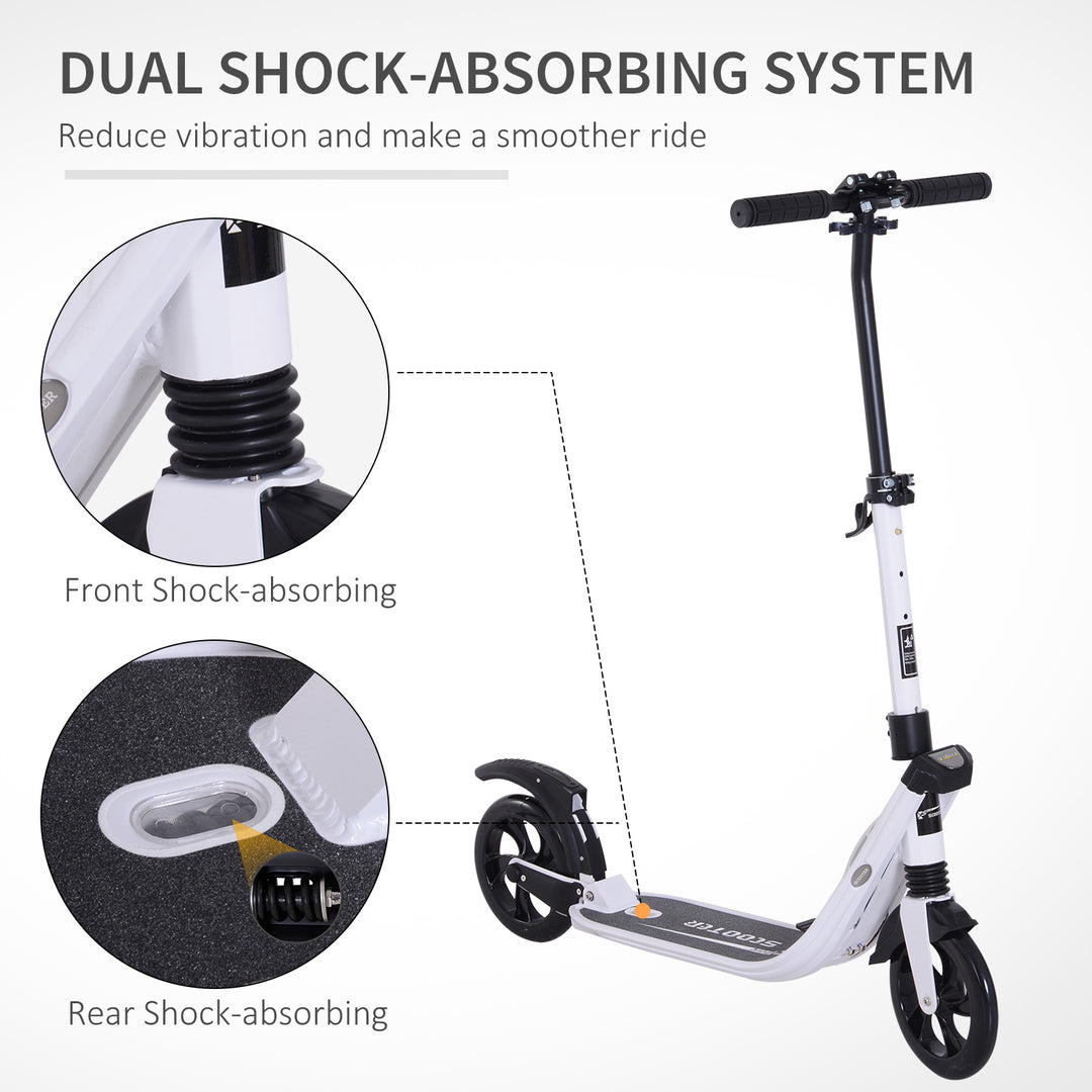 MCL Folding Kick Scooter Hight-Adjustable Urban Scooter w/ Rear Brake, Double Shock Absorption System & 2 Big Wheels, For 14+ Teens Adult, White
