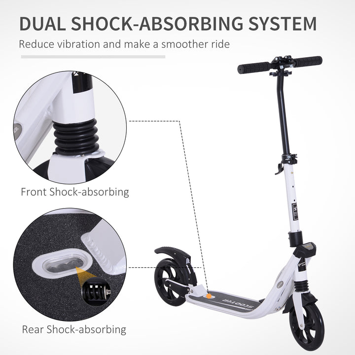 MCL Folding Kick Scooter Hight-Adjustable Urban Scooter w/ Rear Brake, Double Shock Absorption System & 2 Big Wheels, For 14+ Teens Adult, White