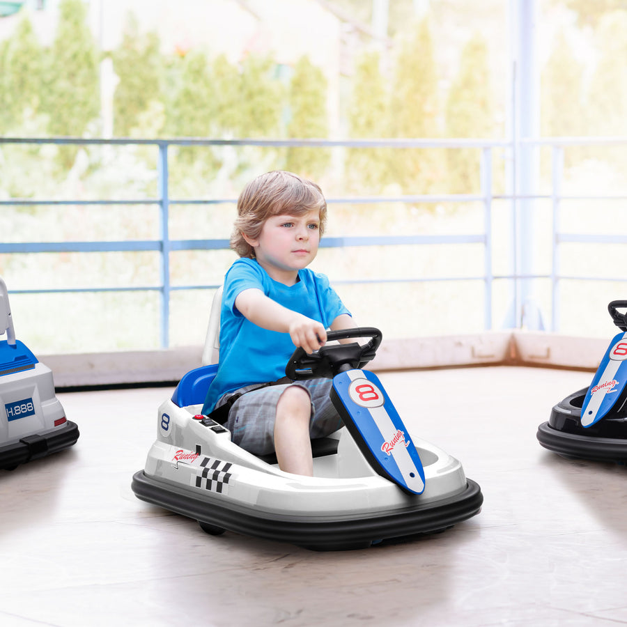 6V Electric Kids Bumper Car, 6V Spin Waltz Car, with Music, Horn, Lights - White