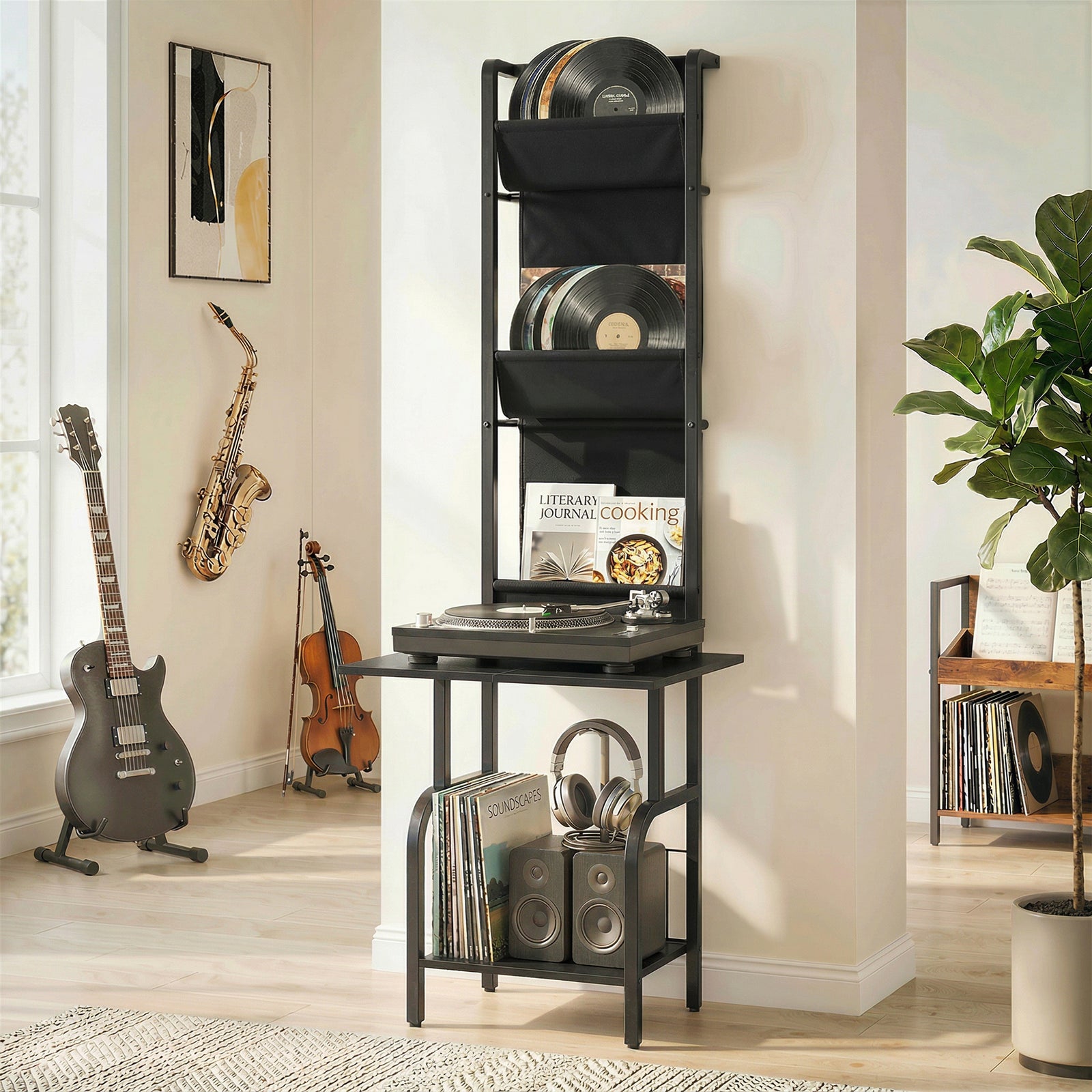Vinyl Record Player Stand Record Storage with Player Stand Oxford Fabr