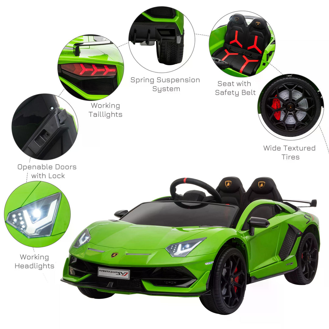 HOMCOM Compatible 12V Battery-powered Kids Electric Ride On Car Lamborghini Aventador Sports Racing Car Toy with Parental Remote Control Music Green