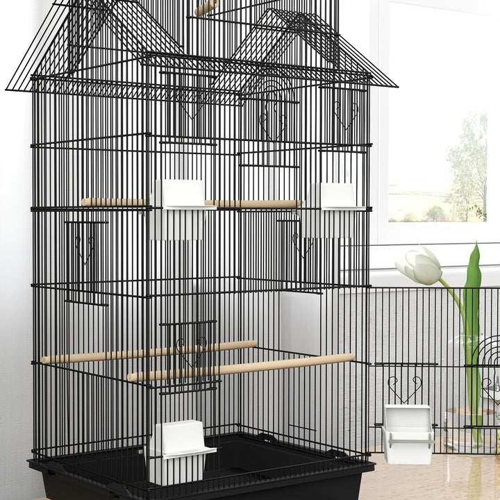 Metal Bird Cage with Plastic Swing, Perch, Food Container, Tray, Handle, for Finches, Canaries, Budgies, 43 x 32.5 x 163