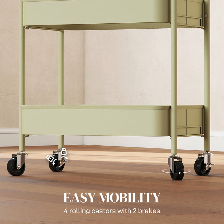 Three-Tier Steel Storage Trolley - Green