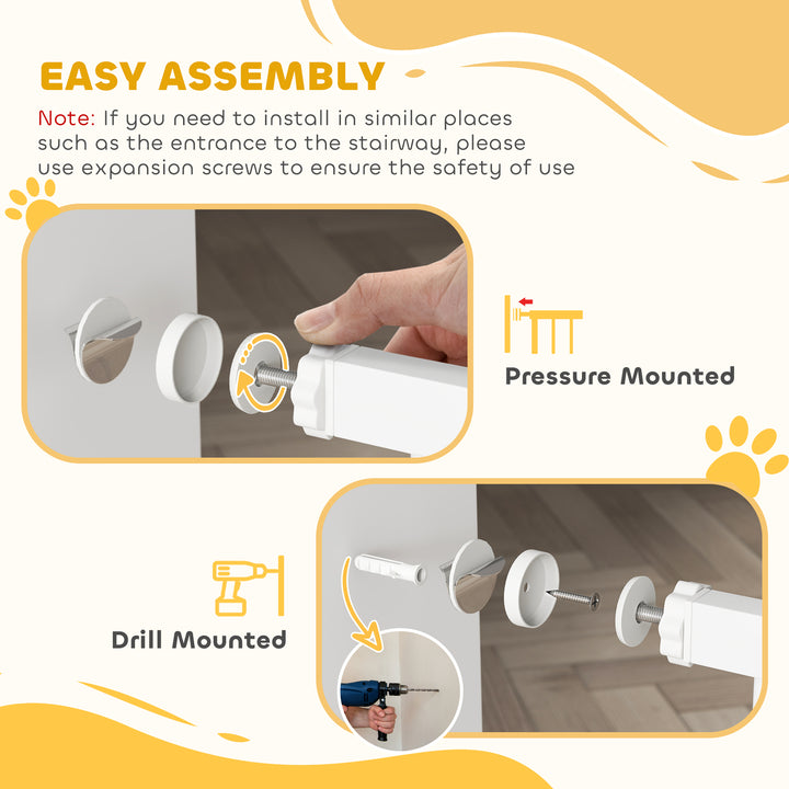 Adjustable Pet Gate with Cat Door, Pressure Fit Barrier for Doorway an