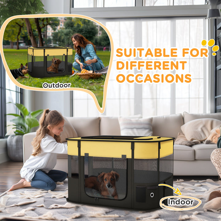 PawHut Foldable Dog Pen with Storage Bag for Indoor/Outdoor Use, Yellow | Aosom UK