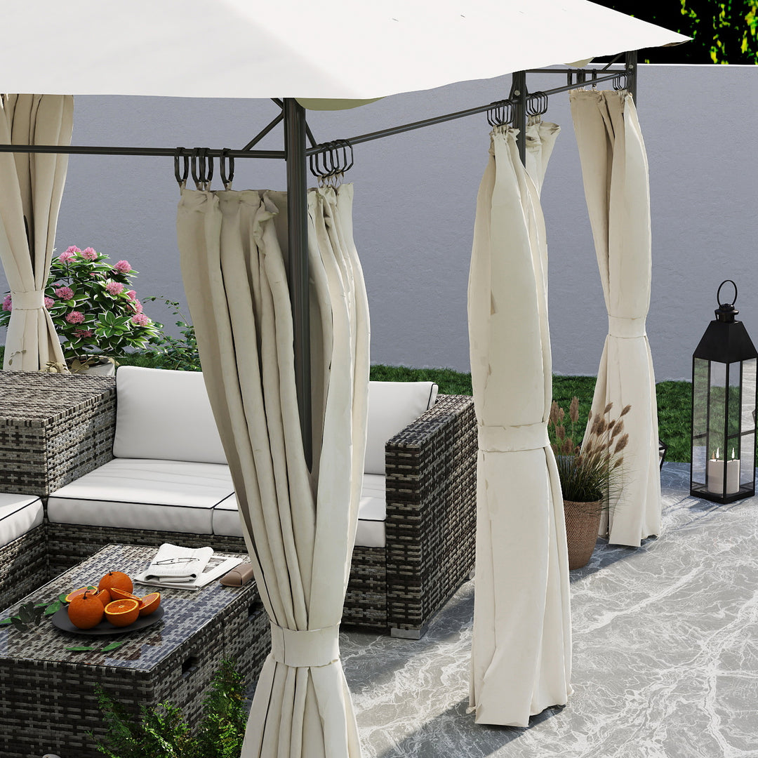 3 x 4m Metal Frame, Two-Tier Roof Gazebo - Cream White