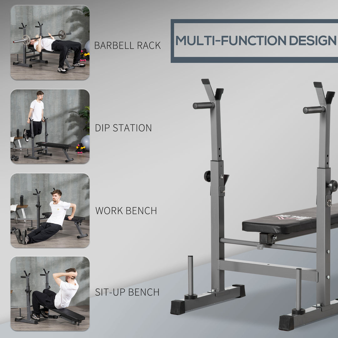 Adjustable Weight Bench, Foldable Bench, with Barbell Rack, Grey
