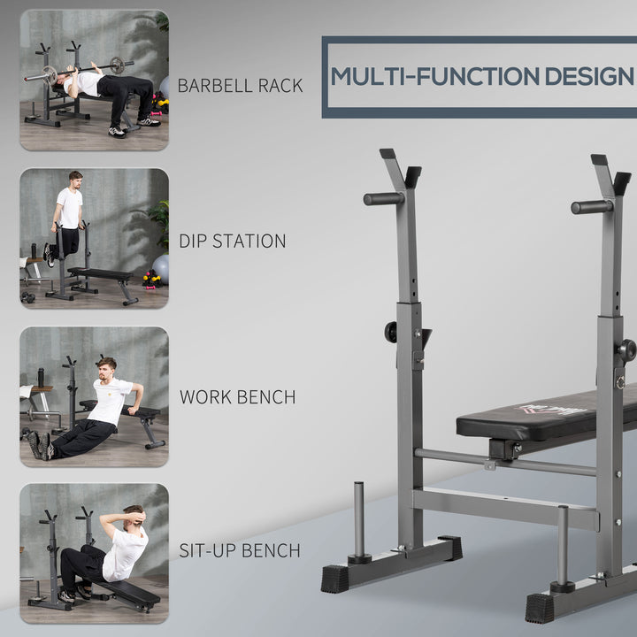 Adjustable Weight Bench, Foldable Bench, with Barbell Rack, Grey