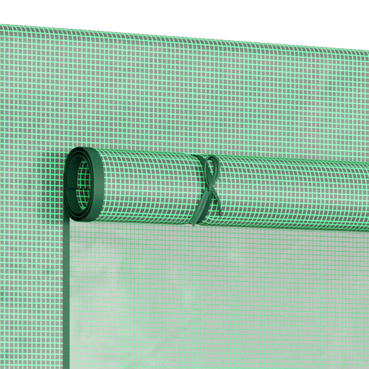 Small Walk-in Garden Greenhouse with Steel Frame, Large Roll-up Door and Windows, 200Lx76Wx168Hcm, Green