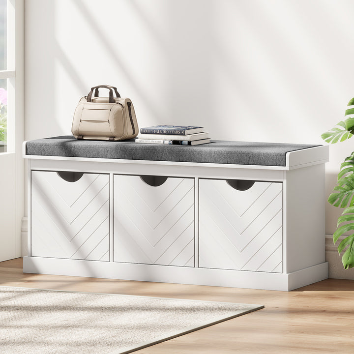 MCL Three-Drawer Shoe Bench, with Seat - White