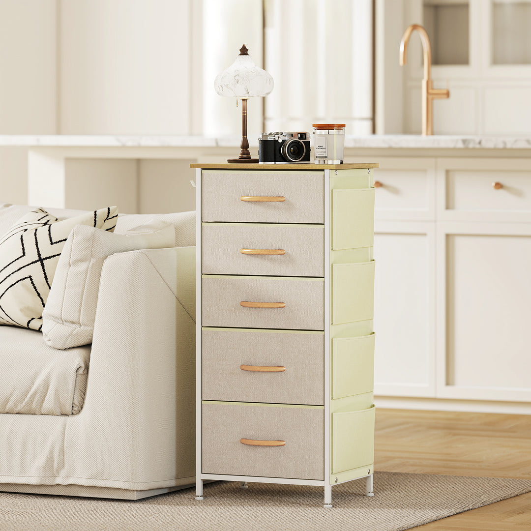 Chest of Five Fabric Drawers - Beige