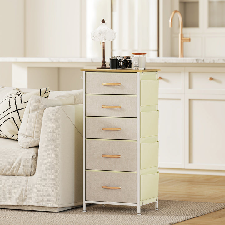 Chest of Five Fabric Drawers - Beige