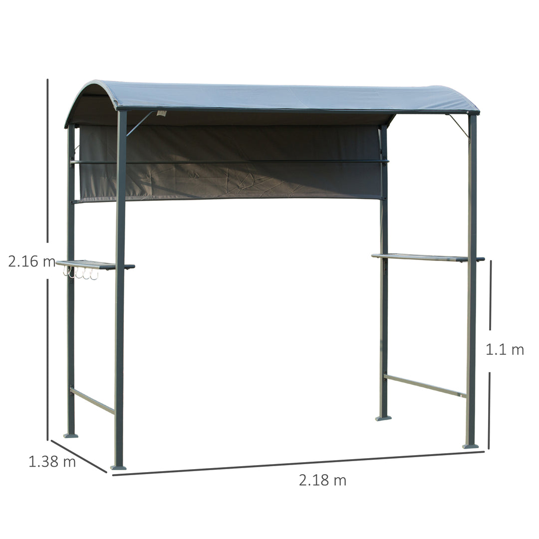 2.2 x 1.4m BBQ Shelter, Outdoor Grill Gazebo Canopy with Shelves, Hanging Hooks, and Metal Frame, for Garden Patio Backyard
