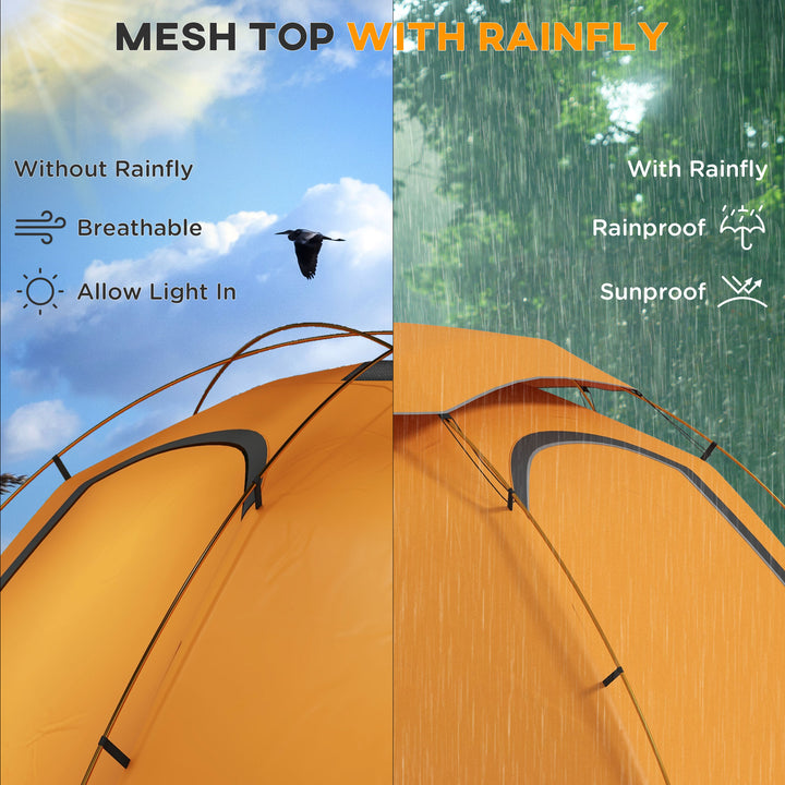 Camping Tent with Self Inflatable Mattress, 1 Person Dome Tent with Removable Rainfly and Aluminium Frame, 2000mm Waterproof, Portable with Bags, for Fishing Hiking, Orange/Grey