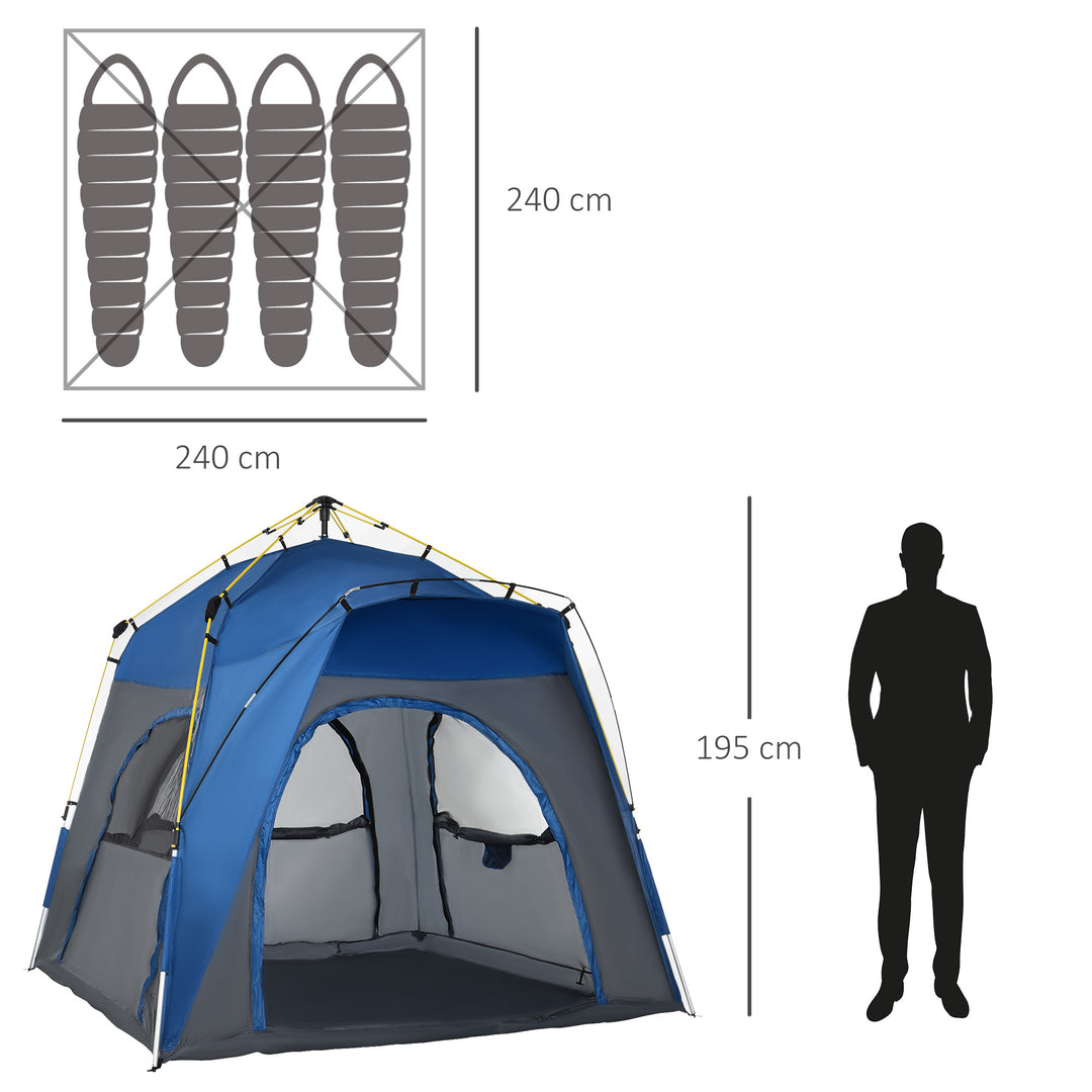 Outsunny 4 Person Automatic Camping Tent, Outdoor Pop Up Tent, Portable Backpacking Dome Shelter, Grey