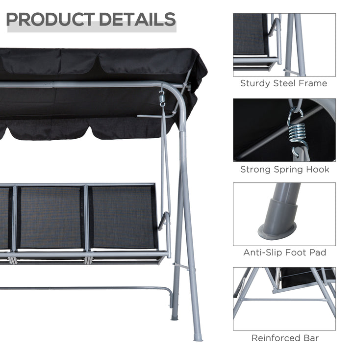 Outdoor 3-Seater Swing Chair-Black