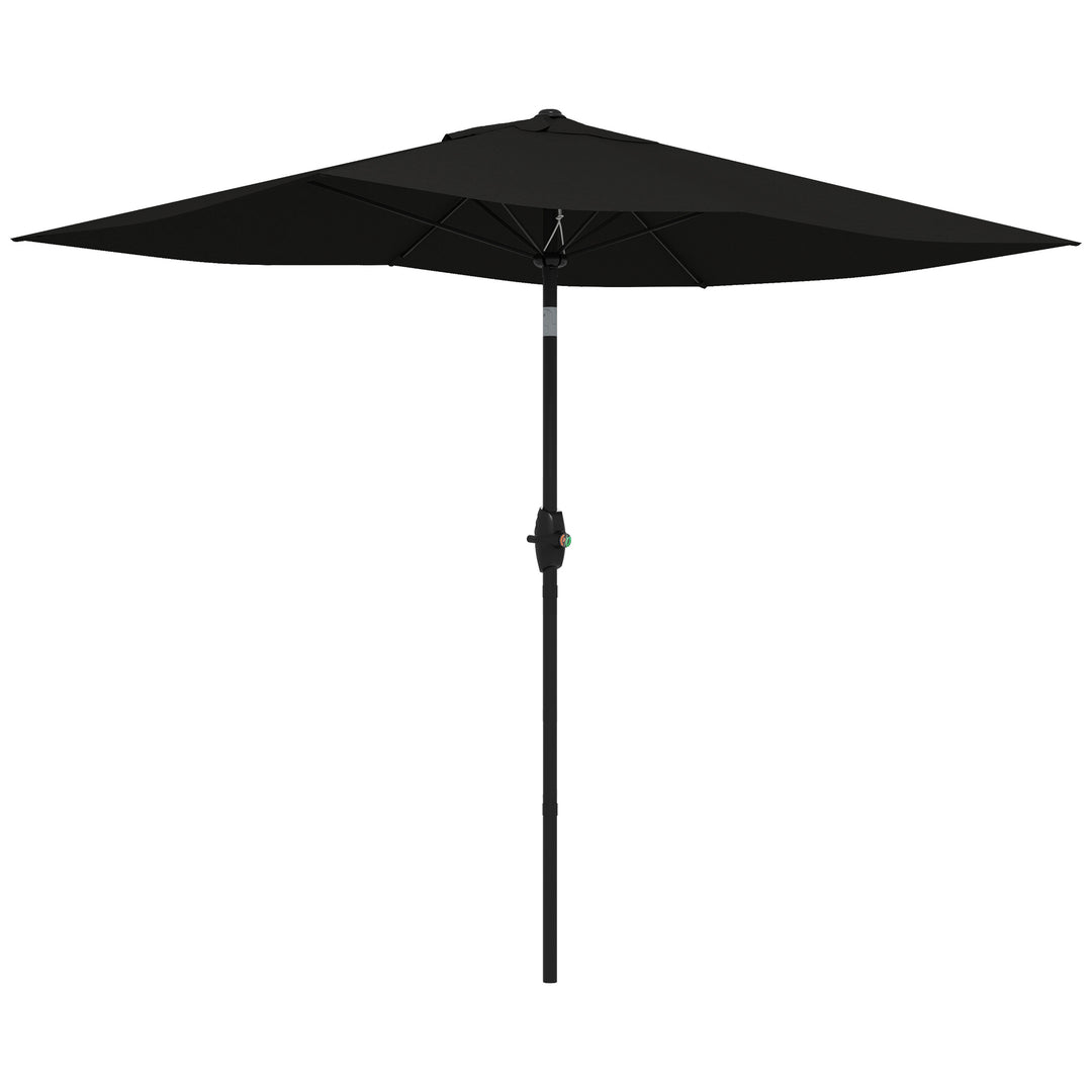 2 x 3(m) Garden Parasol Umbrella, Rectangular Outdoor Market Umbrella Sun Shade with Crank & Push Button Tilt, 6 Ribs, Aluminium Pole, Black