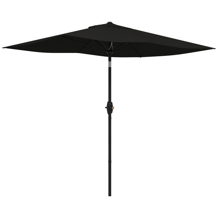 2 x 3(m) Garden Parasol Umbrella, Rectangular Outdoor Market Umbrella Sun Shade with Crank & Push Button Tilt, 6 Ribs, Aluminium Pole, Black