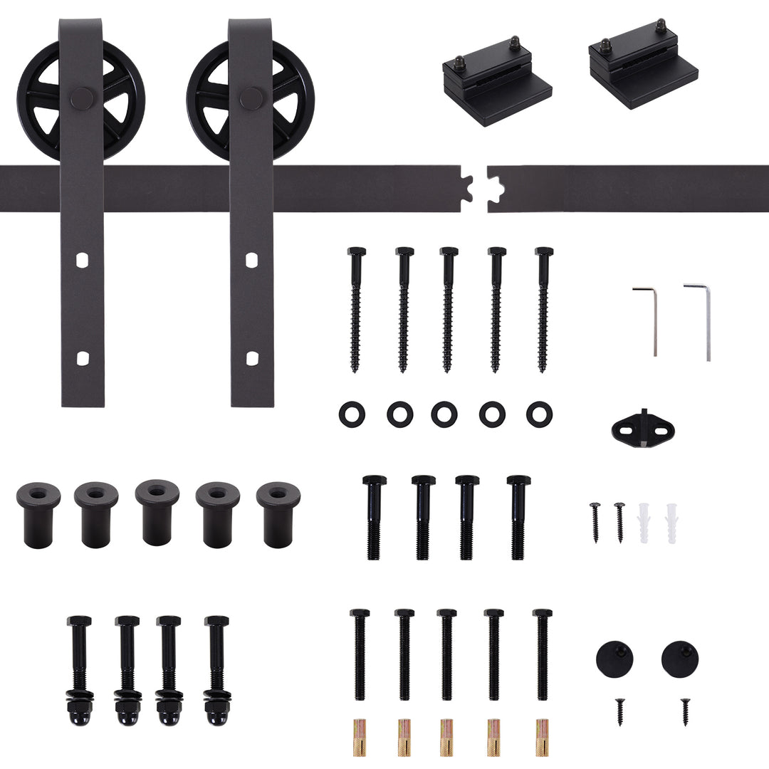 HOMCOM Modern Sliding Barn Door Closet Hardware Track Kit Track System Unit for Single Wooden Door 6FT/1830mm | Aosom UK