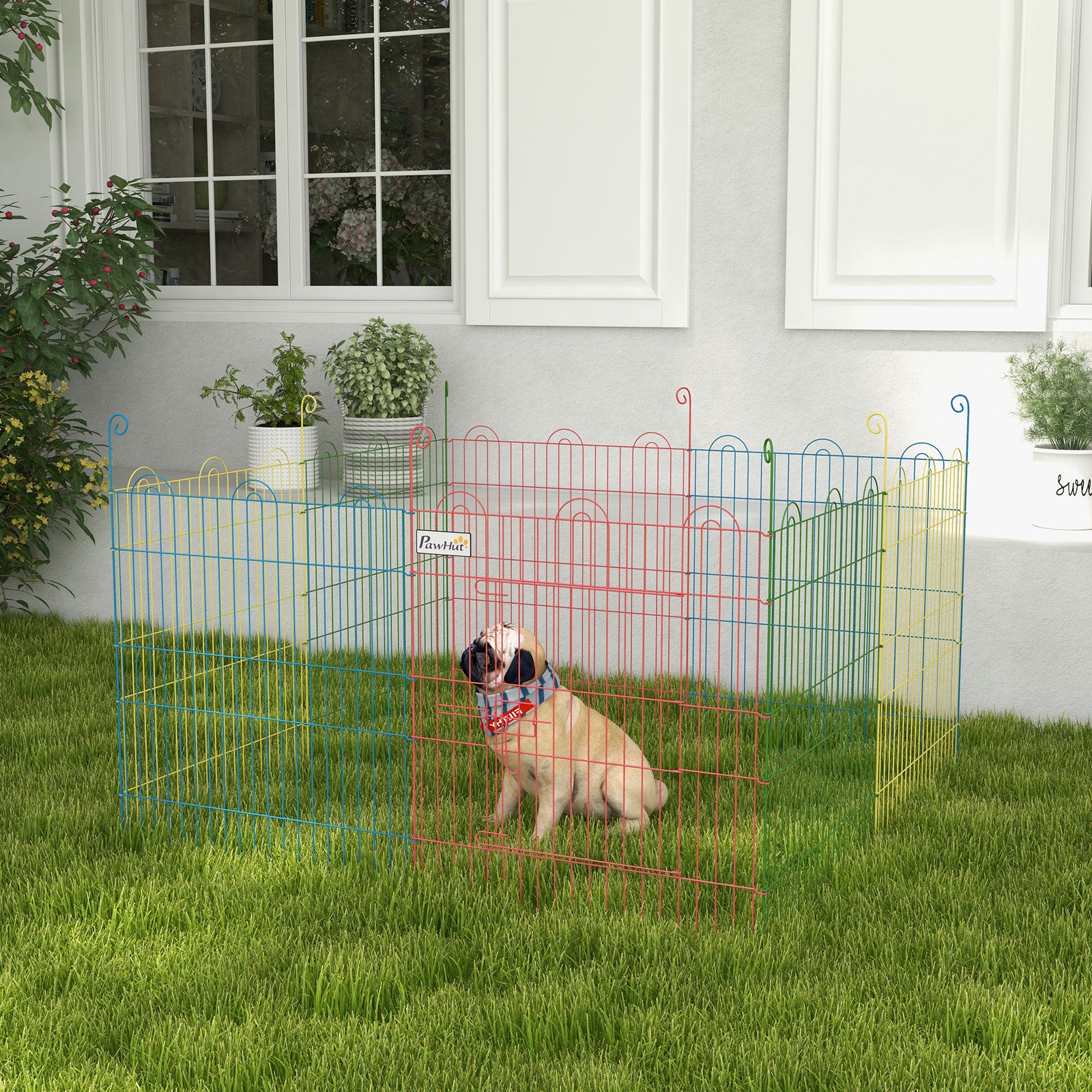 Pet Playpen Crate, with Eight Panels, Door, for Indoors and Outdoors, 60H x Φ156cm