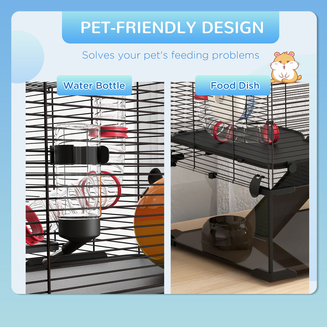 Gerbil Cage, Dwarf Hamster Cage, with Deep Glass Bottom, Tunnels, Ramps, Hut, Exercise Wheel, 78.5 x 48.5 x 57cm