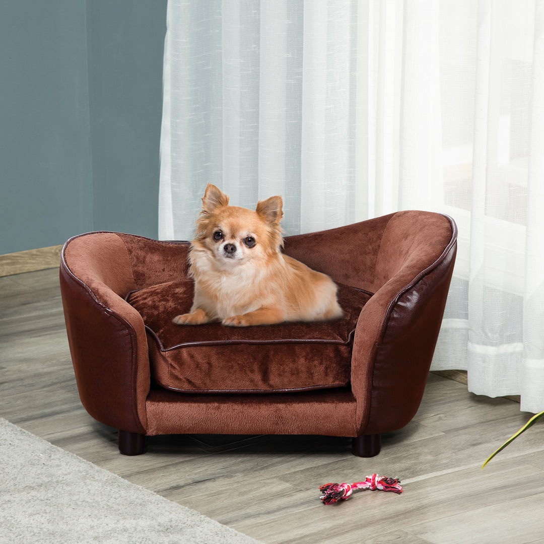 PawHut Pet Sofa Chair with Legs, Extra Small Dog & Cat Couch, Soft Cushioned, Brown, 68.5 x 40.5 x 40.5 cm | Aosom UK