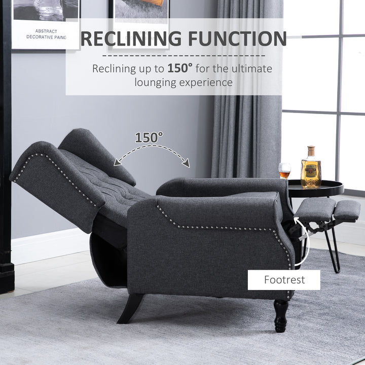 HOMCOM Recliner Armchair for Living Room, Reclining Chair, Wingback Chair with Button Tufted Back and Footrest, Dark Grey