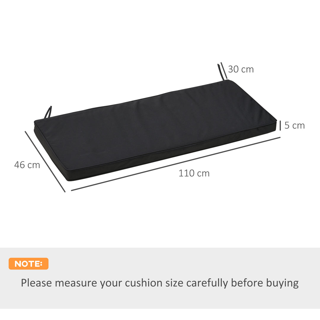 2-Seater Garden Bench Cushion with Ties, Swing Chair Cushion, Replacement Cushion for Outdoor Furniture, 110 x 46 cm, Black