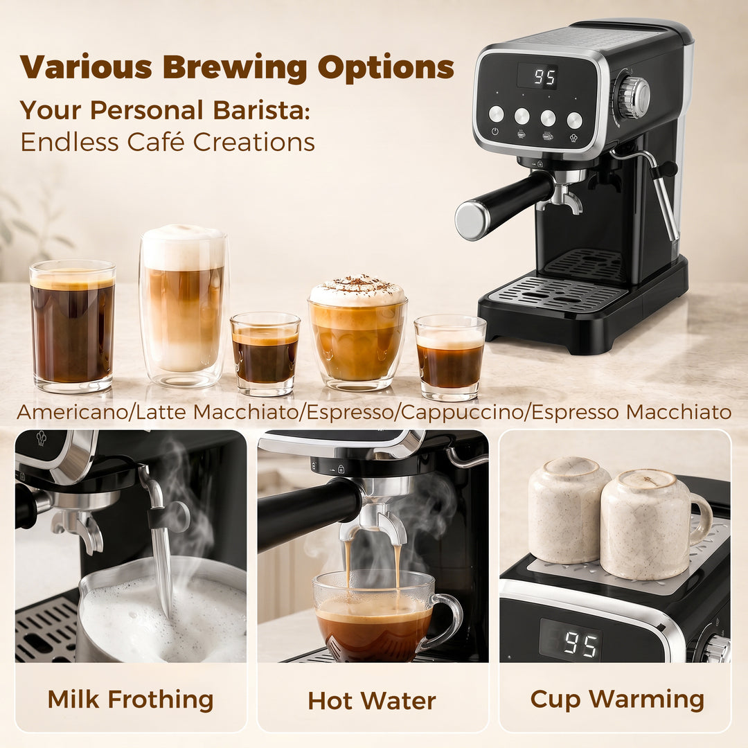 Espresso Machine, 20-Bar Cappuccino Coffee Maker with Frother Wand, 1.