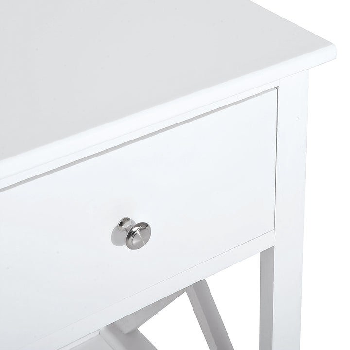 MCL End Table, Sofa Side Table with Drawer X Bar Bottom Storage Shelf, Nightstand Bedside Table for Bedroom or Living Room White
