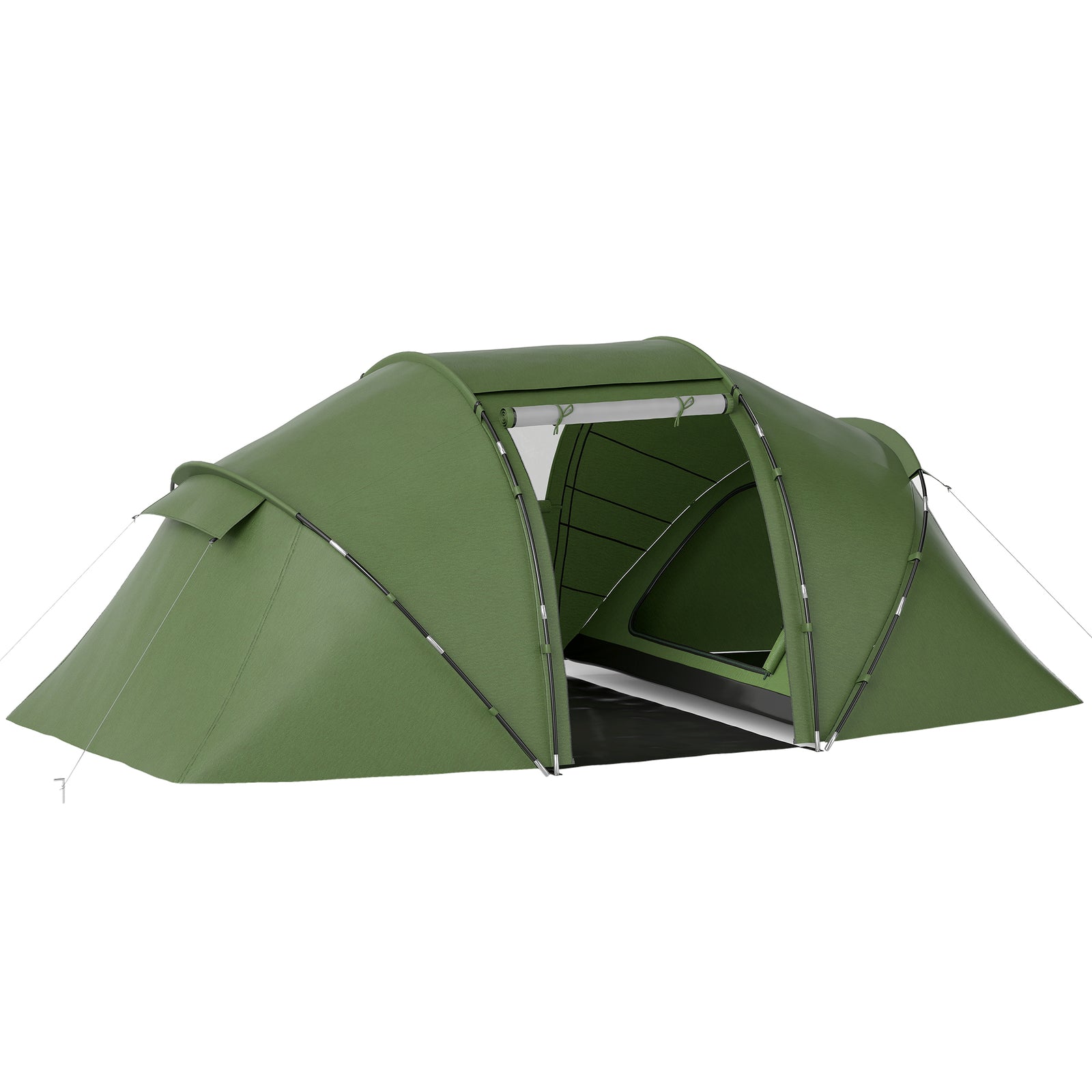 4-6 Man Camping Tent with Living Area and 2 Bedrooms, Hiking Sun Shelter, UV Protection Tunnel Tent, Dark Green