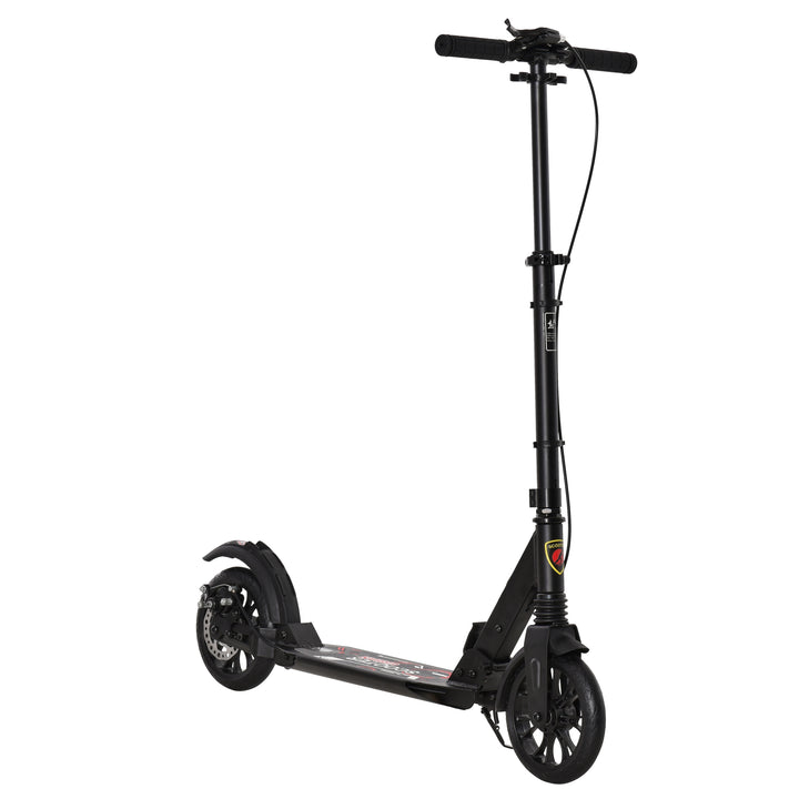 Adult Teens Kick Scooter Foldable Height Adjustable Aluminium Ride On Toy for 14+ w/ Rear Wheel & Hand Brake, 200mm Big Wheels, Shock Mitigation System - Black