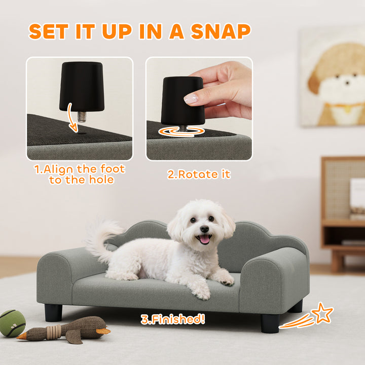 Elevated Dog Sofa Bed, Breathable Pet Sofa with Backrest and Armrest for Small Dogs, Grey