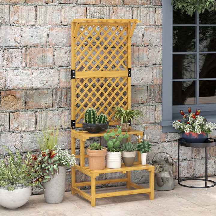 Wooden Plant Stand, with Trellis - Natural Finish