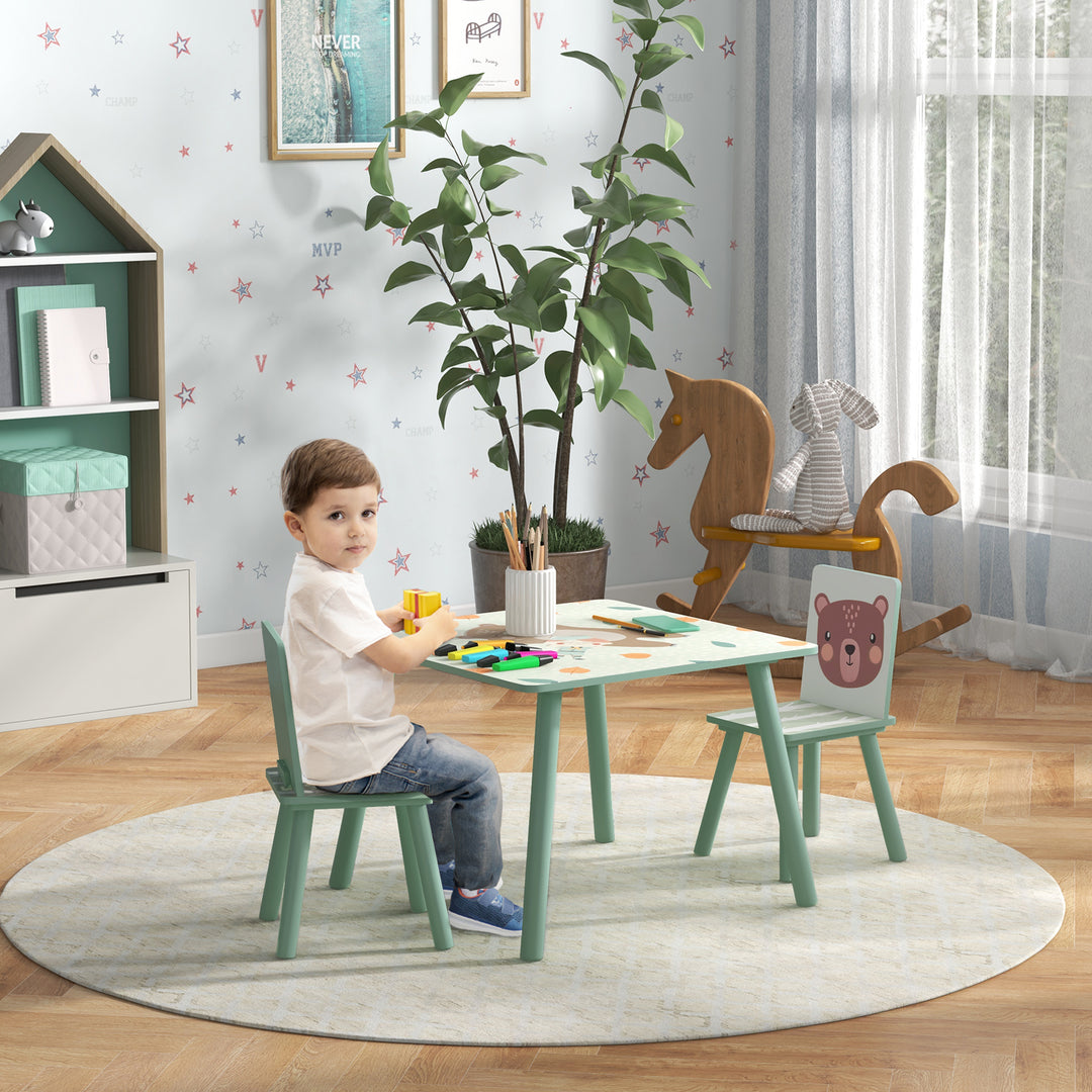 ZONEKIZ Kids Table and Chairs, Children Desk with 2 Chairs, 3 Pieces Toddler Activity Furniture Set for Bedroom, Nursery, Playroom, Green