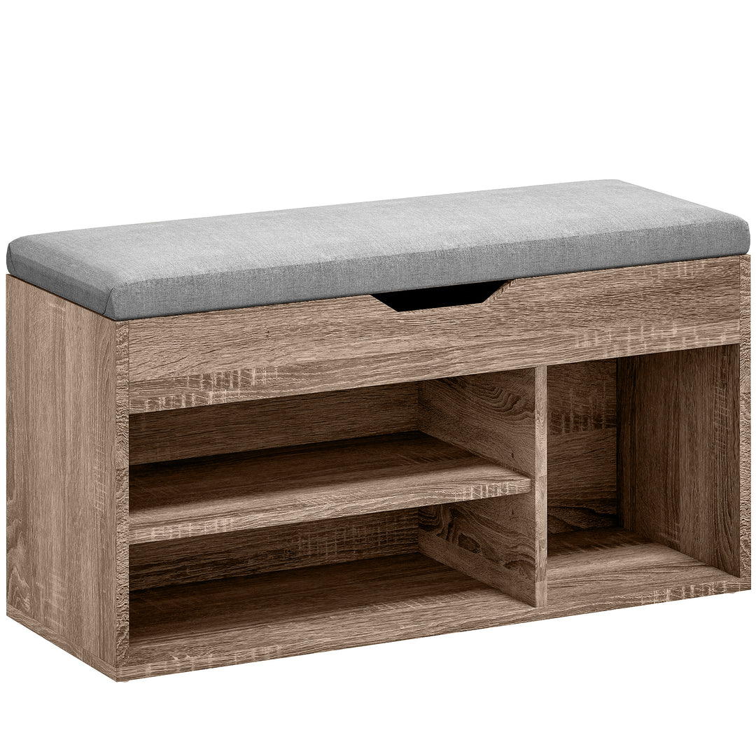 Shoes Cabinet Bench Hidden Storage Padded Seat Organiser Footwear Rack Hallway Grey Wood Grain