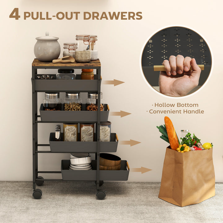 5-Tier Storage Trolley on Wheels - Black