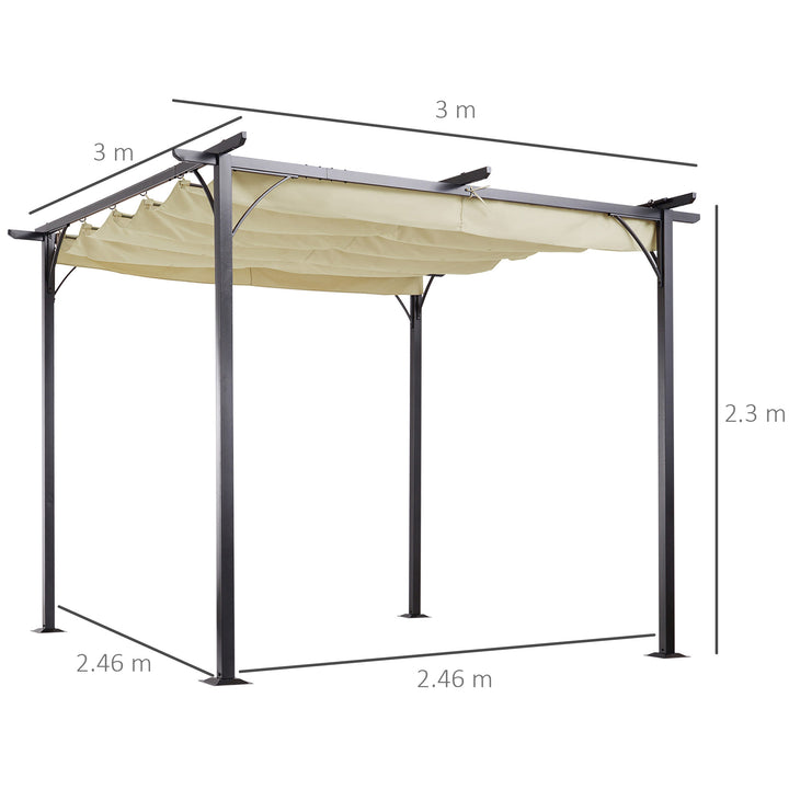MCL 3 x 3(m) Metal Pergola with Retractable Roof, Garden Gazebo Metal Pergola Canopy. Outdoor Sun Shade Shelter for Party BBQ, Beige