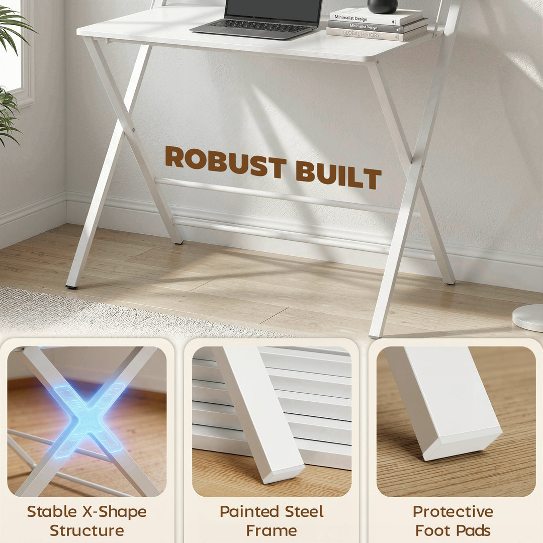 Compact Folding Desk for Small Spaces with Storage Shelf for Home Offi