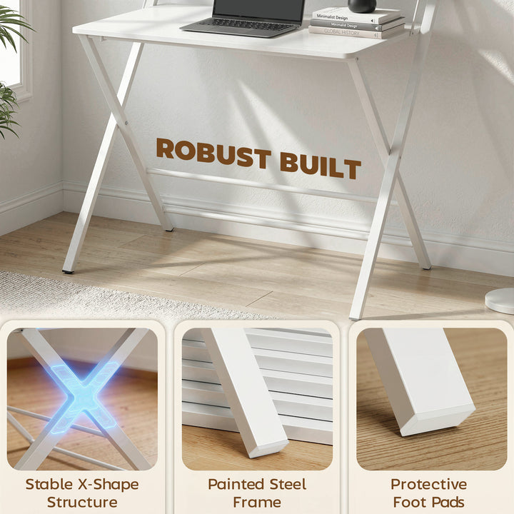 Compact Folding Desk for Small Spaces with Storage Shelf for Home Offi