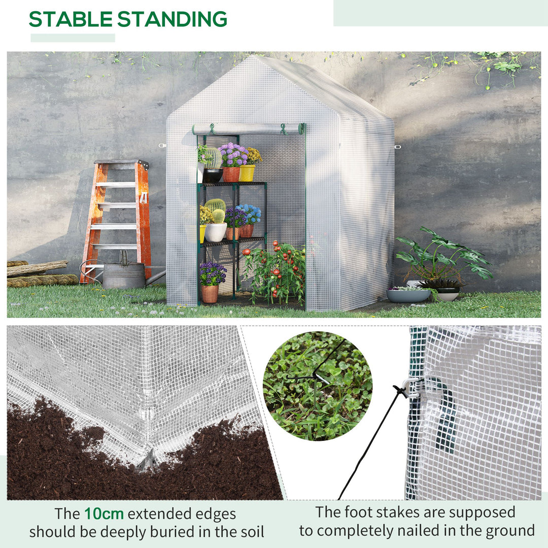 Walk In Greenhouse with 2 Tier Shelf, Portable Gardening Plant Grow House Tomato Greenhouse with Roll up Zip Panel Door, Reinforced PE Cover, 143 x 143 x 195cm, Green