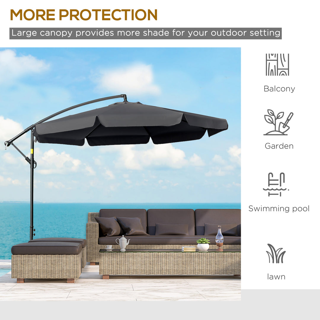 2.7m Garden Banana Parasol Cantilever Umbrella with Crank Handle and Cross Base for Outdoor, Hanging Sun Shade, Black
