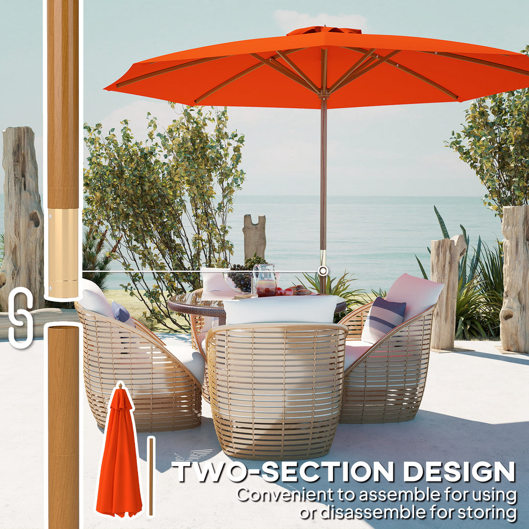 3m Wood Pole Parasol Umbrella - Orange