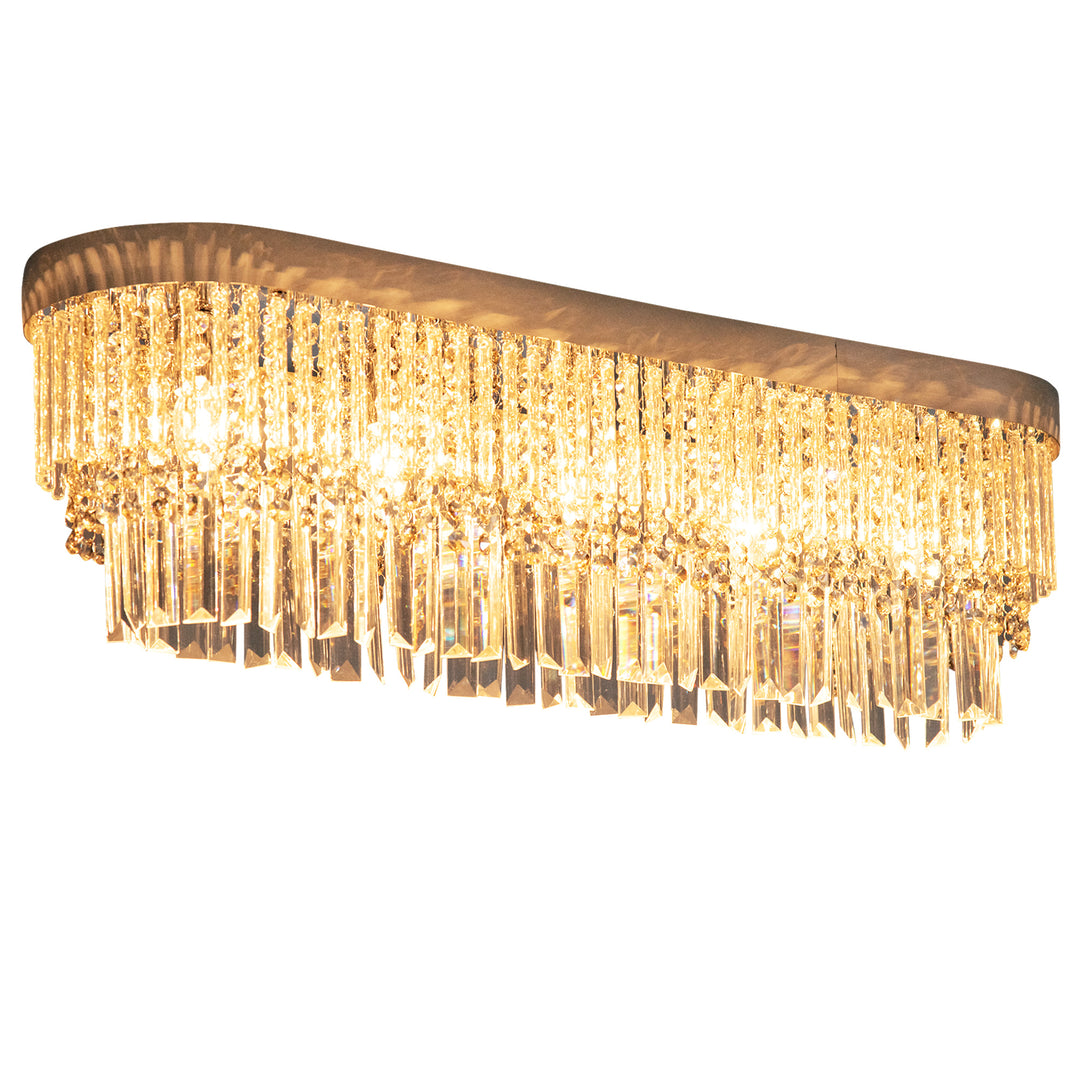 Modern Raindrop Crystal Chandelier, Round Rectangular hanging Ceiling Light, Linear Hanging Lighting with Stainless Steel Base, for Restaurant Kitchen Island Dining Room Hotel, Silver