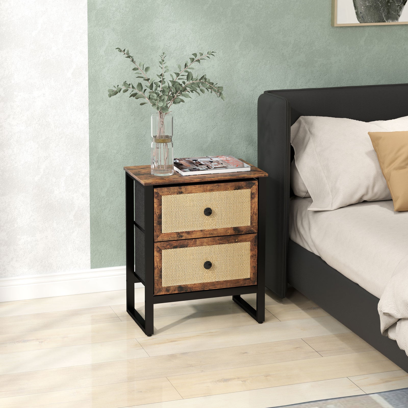 Industrial-Natural Bedside Table - Brown